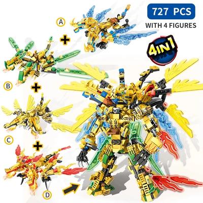 727 pçs ninja ouro dragão cavaleiro mecha arma blocos de construção cidade robô luta ninja figuras tijolos brinquedos crianças 4 em 1