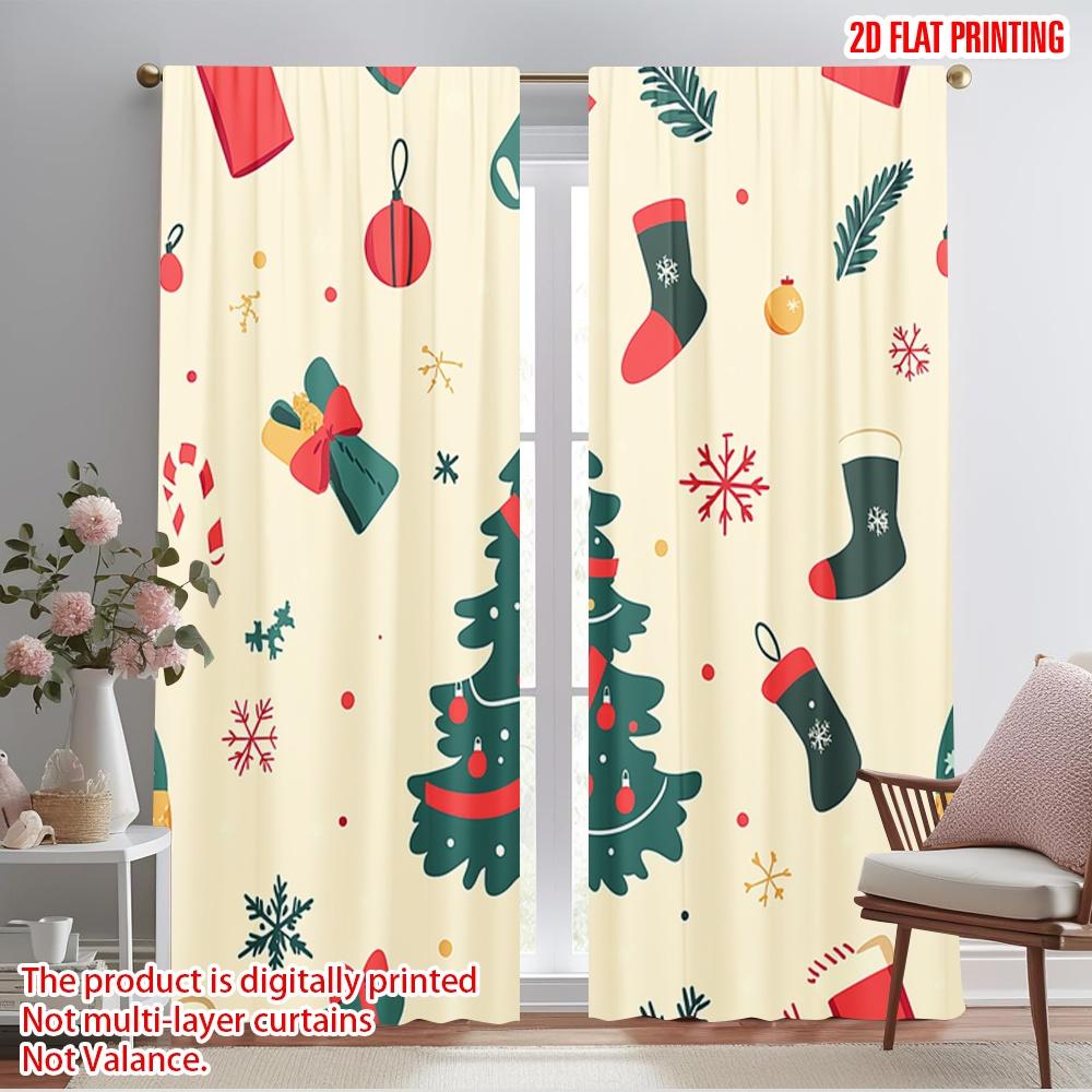 

2pcs,2D plane printing Contemporary Curtains Christmas Tree Snowman Winter Gift (2) Polyester Easy Install (without rod) 52.50×116.00 CM 2pcs