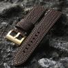 Classic Sharkskin Genuine Leather Watch Band 20 22 24MM Bronze Watch Accessories Buckle, High-end Genuine Leather Bracelet, Pure Bronze