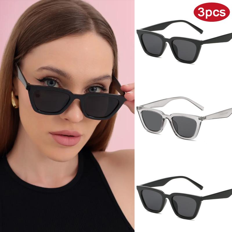 

3pcs Small Cat Eye Sunglasses Women Classics Plastic Frame Black Sun Glasses Ladies Fashion Simple Style Eyeglasses UV400