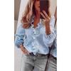 New European & American Style Women's Casual Solid Color Long Sleeve Ruffle Trim V-neck Blouse Top