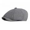 Men Herringbone Newsboy Cap with Leather Detail British Retro Octagonal Baker Boy Hat Spring Autumn Peaked Flat Cap Gatsby Beret