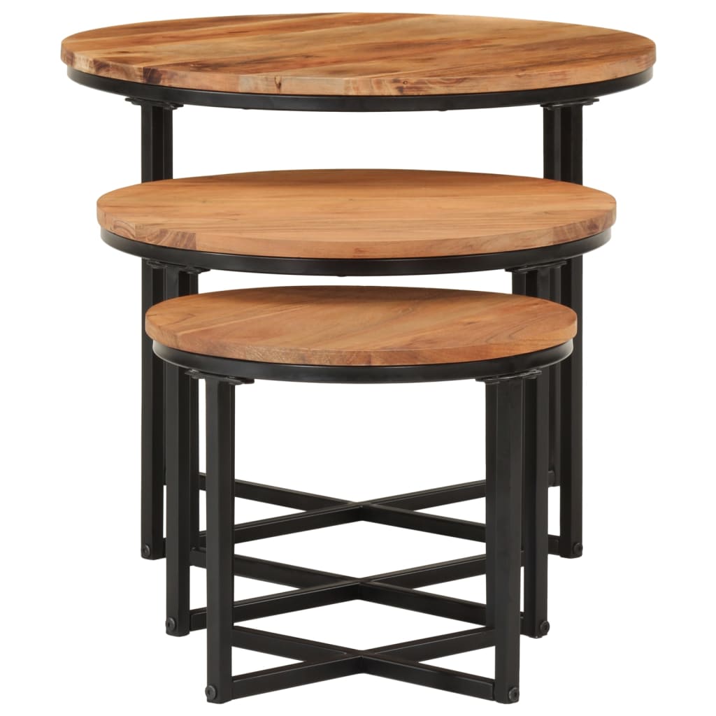 Nesting Tables Set of 3 Solid Acacia Wood and Iron