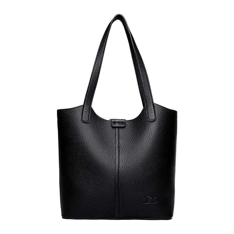Women's Soft Leather Tote Bag - Stylish Simple Solid Color, Large Capacity, Single Shoulder for Work and Commute.