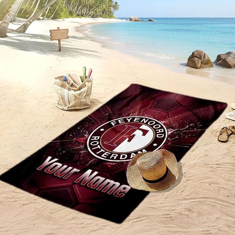 Feyenoord Personalisiertes Bedrucktes Strandtuch Fußballlogo Unterstützung Benutzerdefinierter Name Text Saugfähiges Handtuch für Sport Reisen Besonderes Geschenk