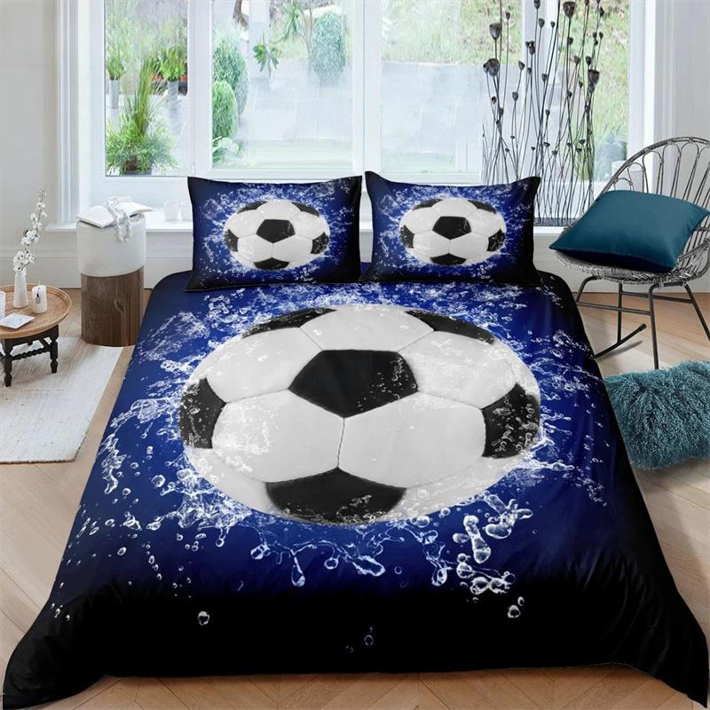 Soccer Duvet Cover Set King Queen Full Size Football Pattern Polyester Comforter Cover For Kids Teens Soccer Lover Bedding Set