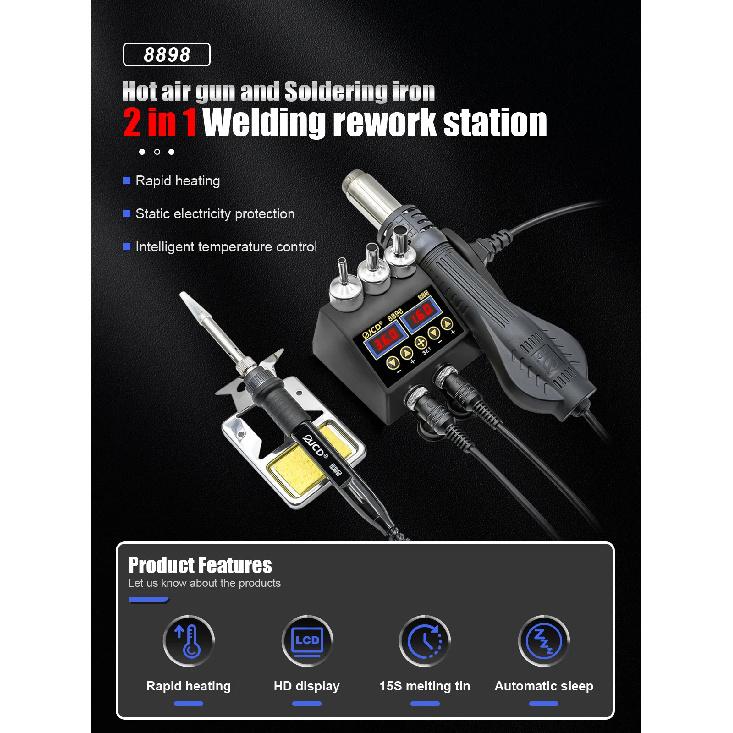 8898 Soldering Station  2 in 1 Digital Display Hot Air Gun Solder Iron Welding Rework For Cell-Phone BGA SMD PCB IC Repair Tools