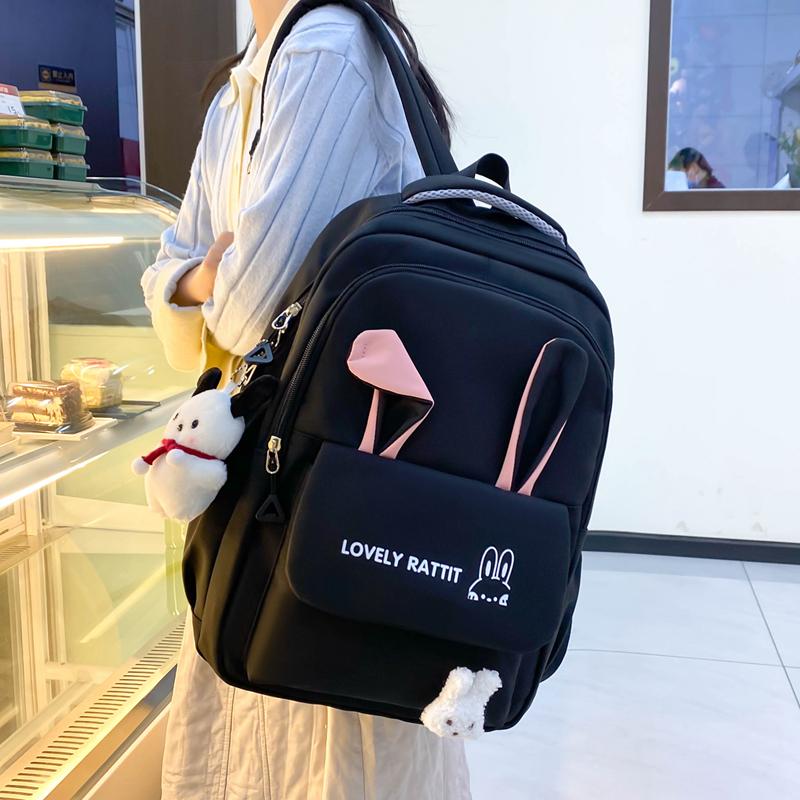 Fyra-delad ryggsäck för damer Kaninöra Elevens skolväska Stor kapacitet Ryggsäcksskydd Ryggsäck