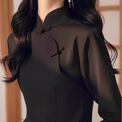 New Chinese Style National Style Black Plate Button Stand Collar Women's Spring New Tang Suit Young Top