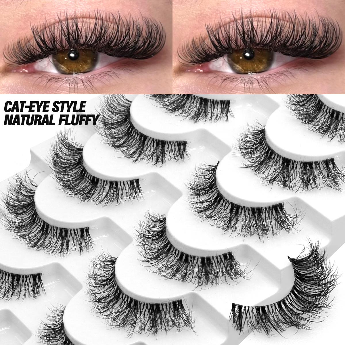 Пушистые накладные ресницы 5/7 пар натуральных кошачьих ресниц прозрачный стебель — фото 4