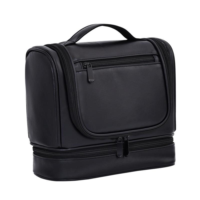 Mens Travel Toiletry Bag With Waterproof Pu Material Double Layer Large Capacity For Business And Daily Use
