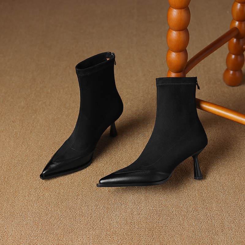 Krazing Pot Flock Autumn Winter Shoes Stiletto Thin High Heels Big Size 40 Modern Boots Pointed Toe Keep Warm Zip Ankle Boots