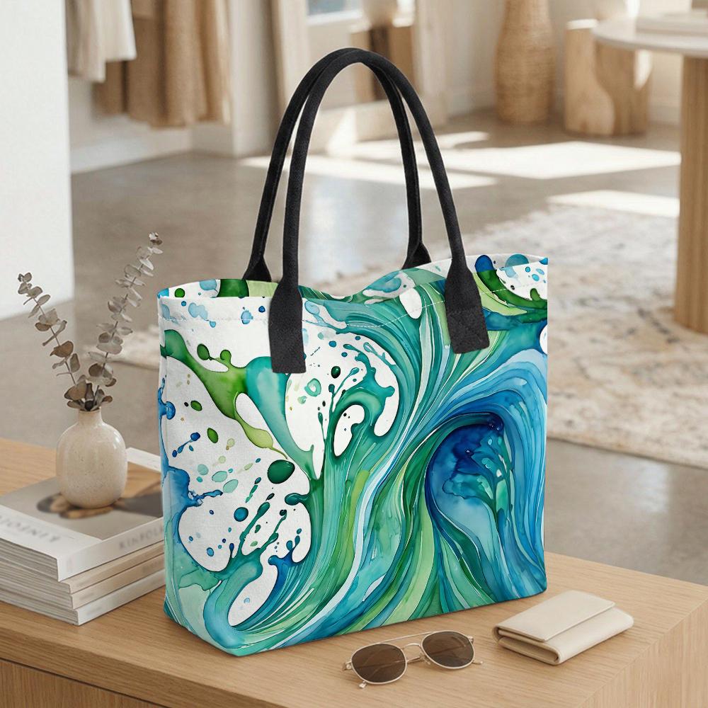 Watercolor Wave Tote Bag Casual Large Capacity Beach Shoulder Bag for Daily Travel