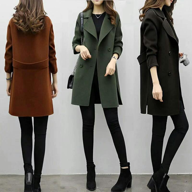 Women'S Autumn and Winter Casual Jacket Cardigan Elegant Slim-Fitting Coat Solid Color Slim-Fitting Woolen Coat