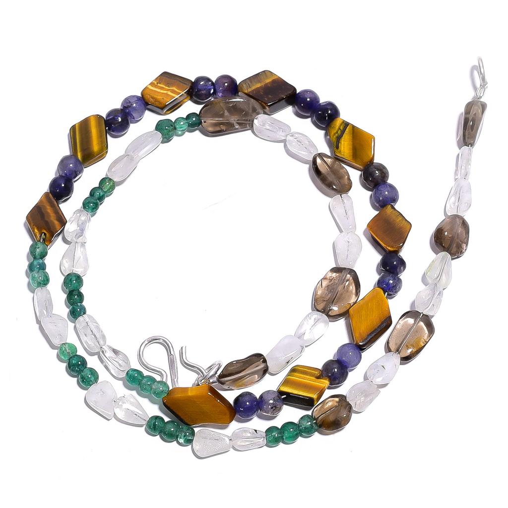 Natural Tiger Eye Moonstone Smoky Quartz Gemstone Beads Necklace 17" UB-4506 UB-4506