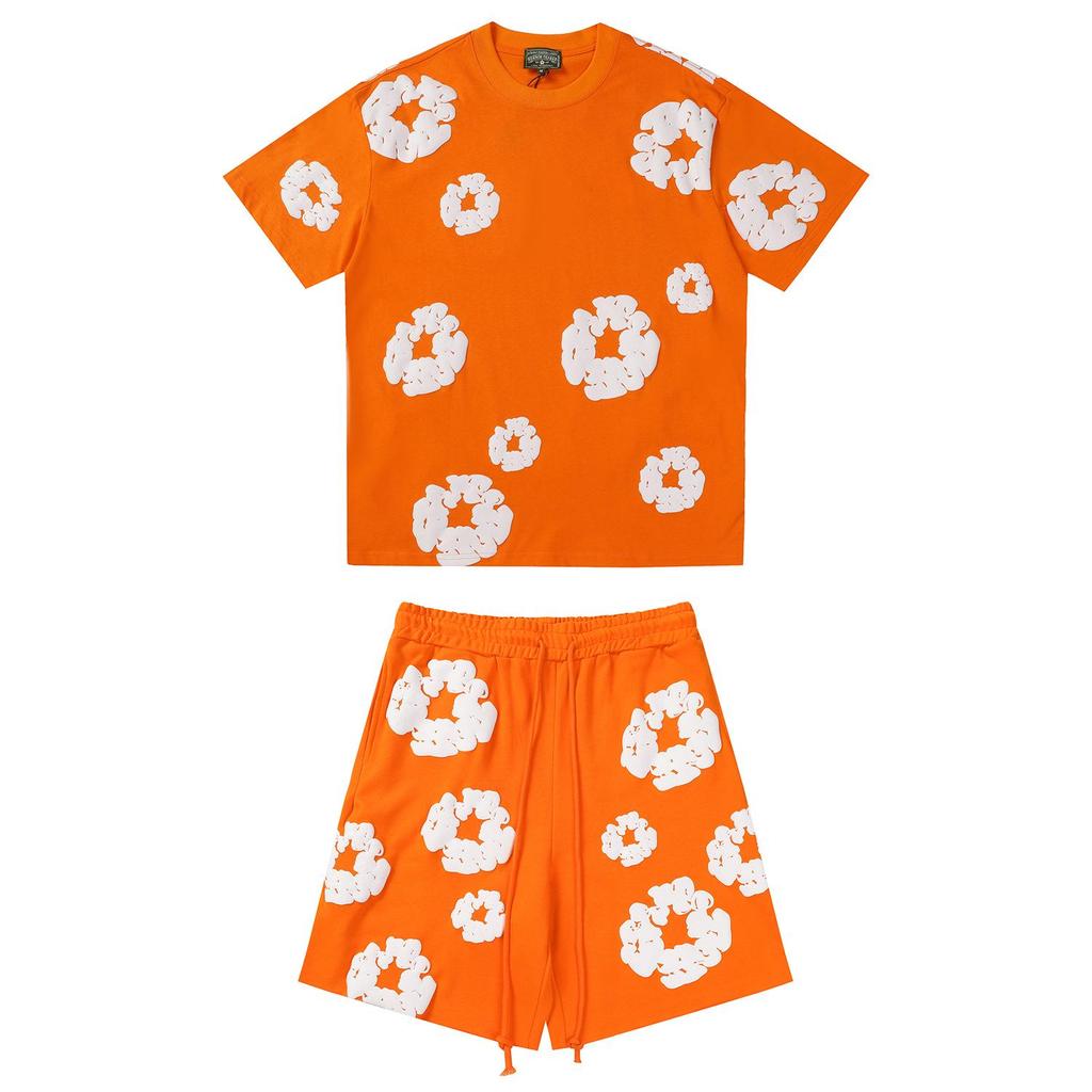 "DENIM TEARS Full-Print Foam Shorts & Kapok Cotton Round Neck T-Shirt"