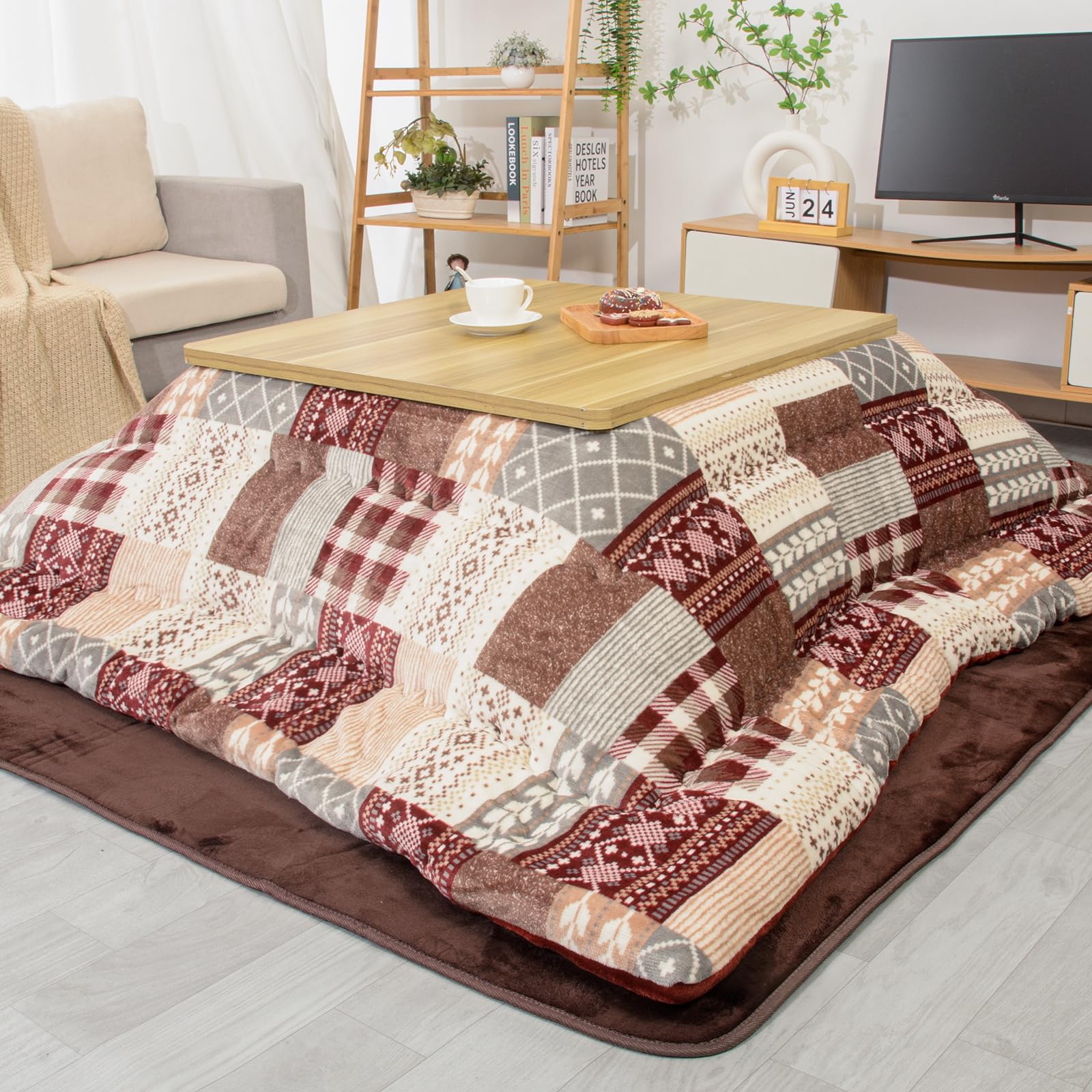 JEMA Gemma Kotatsu Futon, Thick Kotatsu Comforter, Square, Single Comforter, Thick, Reversible, Moisture-Wicking, Heat-Generating, Fluffy, Flannel Mat