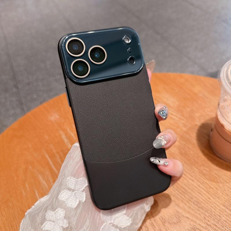 

Двухцветный чехол из кожи наппа с узором личи для iPhone 17 Pro Max 17 Pro Air 16 Plus 15 14 13 12 11 Pro Защитная крышка для объектива iPhone 12 чёрный