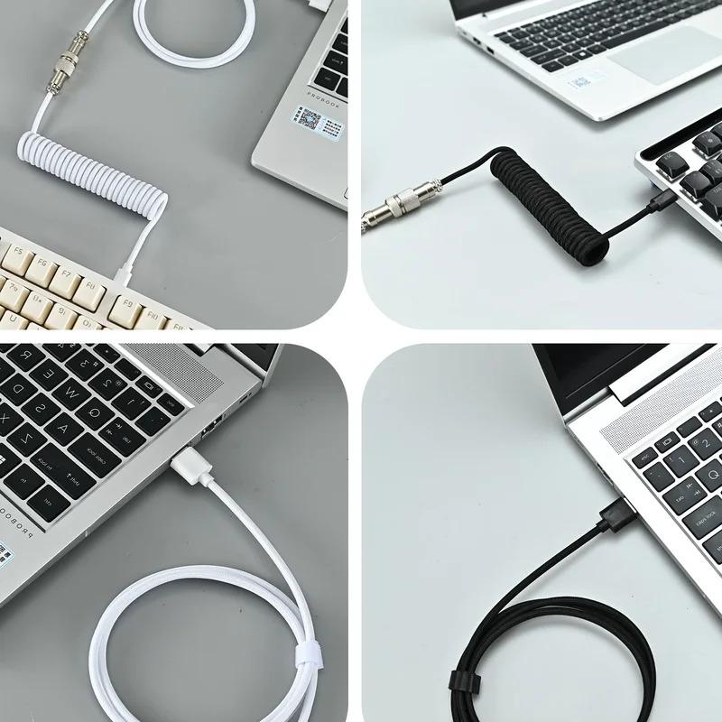 Aviator Coiled Mechanical Keyboard Cable, USB Type C Detachable Aviation Connector for Gaming Desktop PC Custom Keyboards
