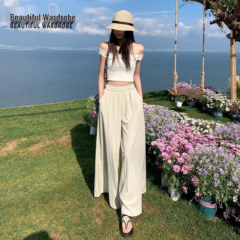 Beautiful Wardrobe Women s Ice Silk Wide-Leg Pants L