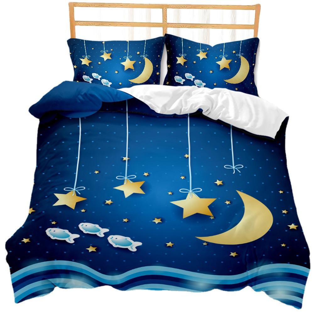 Good Night Series Moon Star Quilt Cover Three-piece Double Bed Pillowcase Bedding