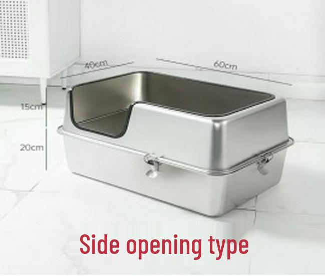 Large Stainless Steel Enclosed Cat Litter Box with Anti-Splash High Fence