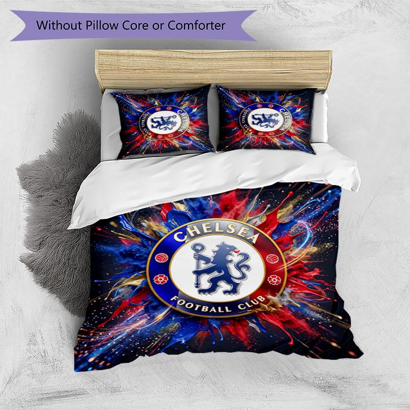 Set Lenzuola 3 Pezzi Stampato Chelsea FC Morbido Delicato sulla Pelle Lavabile Copripiumino e Federe Set Tutte le Stagioni Camera da Letto