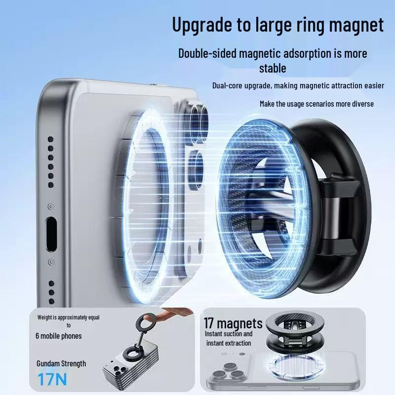 Magnetic 360° Rotating Phone Holder & Foldable Finger Ring Selfie Stick for Desktop/Car - Universal Anti-shake Design