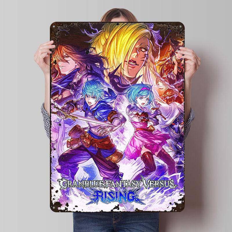 Granblue Fantasy Versus Rising Cover Art Printed Poster Customized Wall Art Retro Vintage Metal Tin Signs for Home House Decor 20x30cm(7.8x11.8inch)