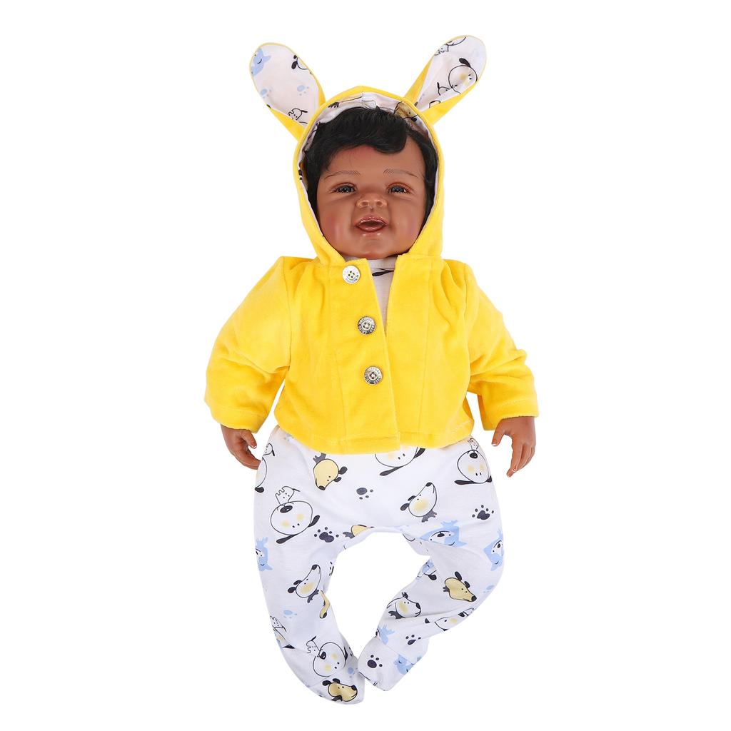 55cm Reborn Dolls Soft Vinyl Adorable African Baby Doll Toys with Milk Bottle Pacifier