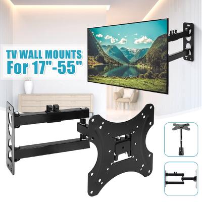 17-55 Inch Retractable 180 Degree Dual Arm Full Motion TV Wall Mount Tilt Swivels Screen Bracket Stand Plasma Holder