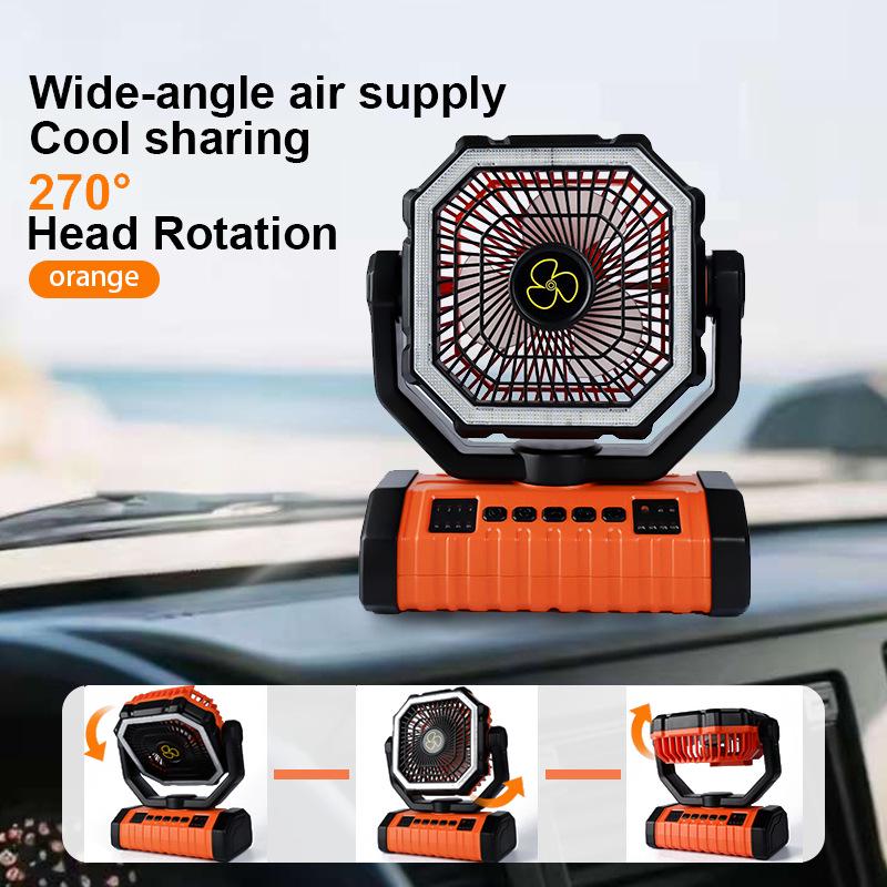 Rechargeable Oscillating Camping Fan with Remote Control & LED Light