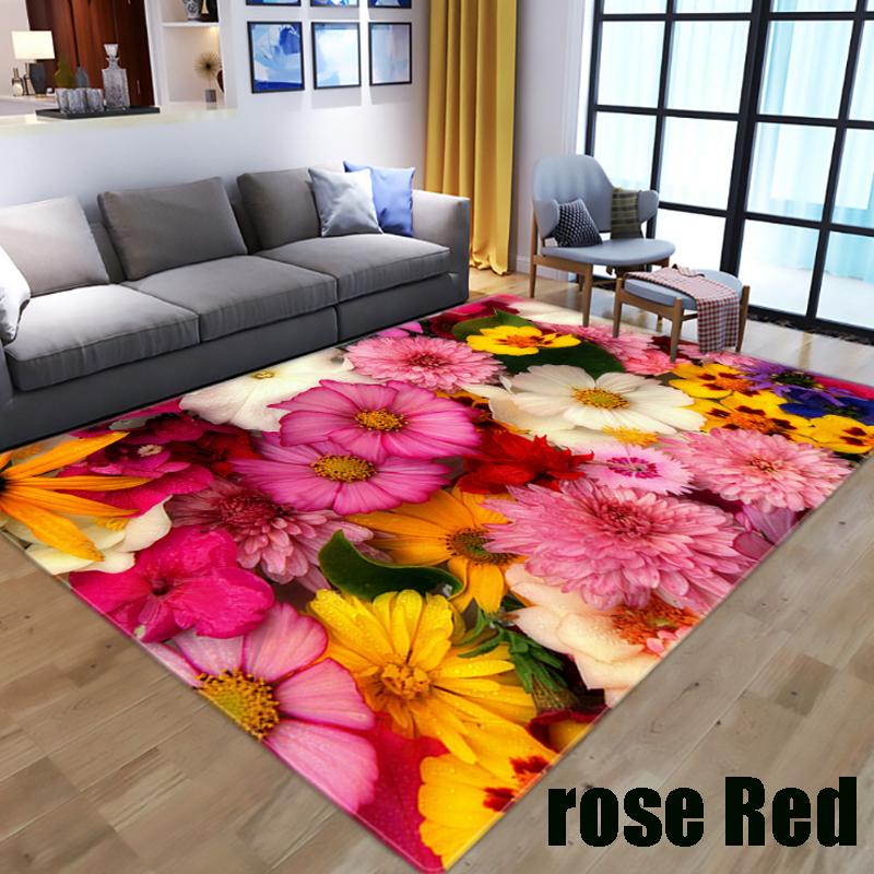 New Houseware Romantic 3D Rose Soft Flannel Carpet Bedroom Living Room Carpet Bay Window Non-slip Kitchen Bathroom Floor Mat Corridor Entrance Mat