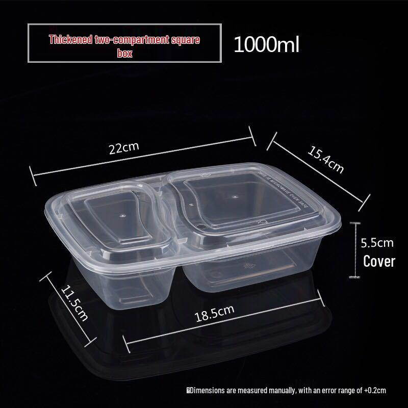Two-Compartment 1000ml Black Rectangular Disposable Bento Lunch Box