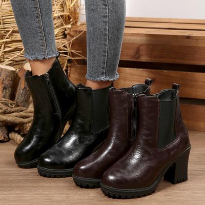 Modische Neue Stiefel mit Dickem Absatz Elegant Sexy High Heels Damenstiefel für Winter Bequeme Dicke Sohle Rutschfest Lässige Arbeitsstiefel