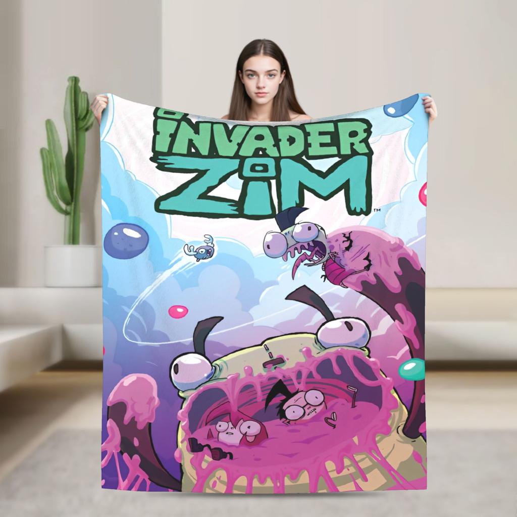 Warm Soft BlanketKids Travel Invaders Zims Gir Throw Blanket Flannel Bedspread For Couch Chair Sofa Bed Print Sofa Bed Cover