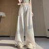 Women's Summer Acetate Satin Wide-Leg High-Waisted Pants with Tie-Up and Drape Design