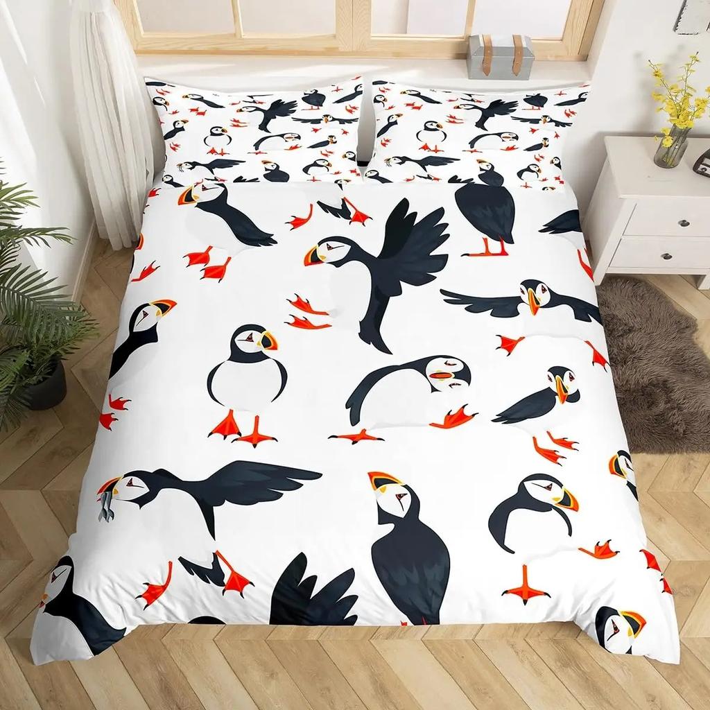 Ložní souprava Red Cardinals King Queen Size Akvarelové šišky Přikrývka Roztomilí ptáčci Povlak na přikrývku Romantická láska Povlak na prošívanou deku