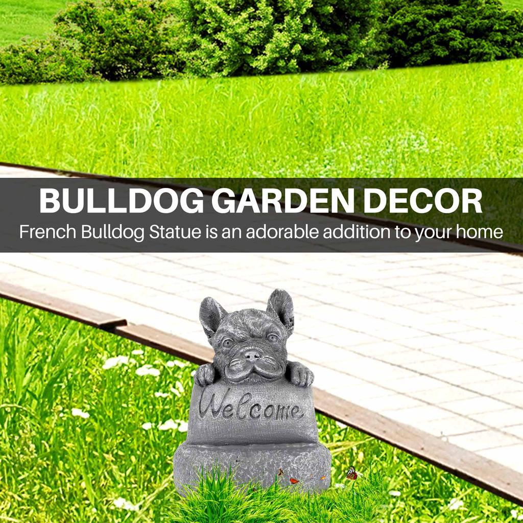 ABIY French-Bulldog Welcome On A Plinth Home Or Garden Accessories Yard Garden Decor Outdoor Decoration