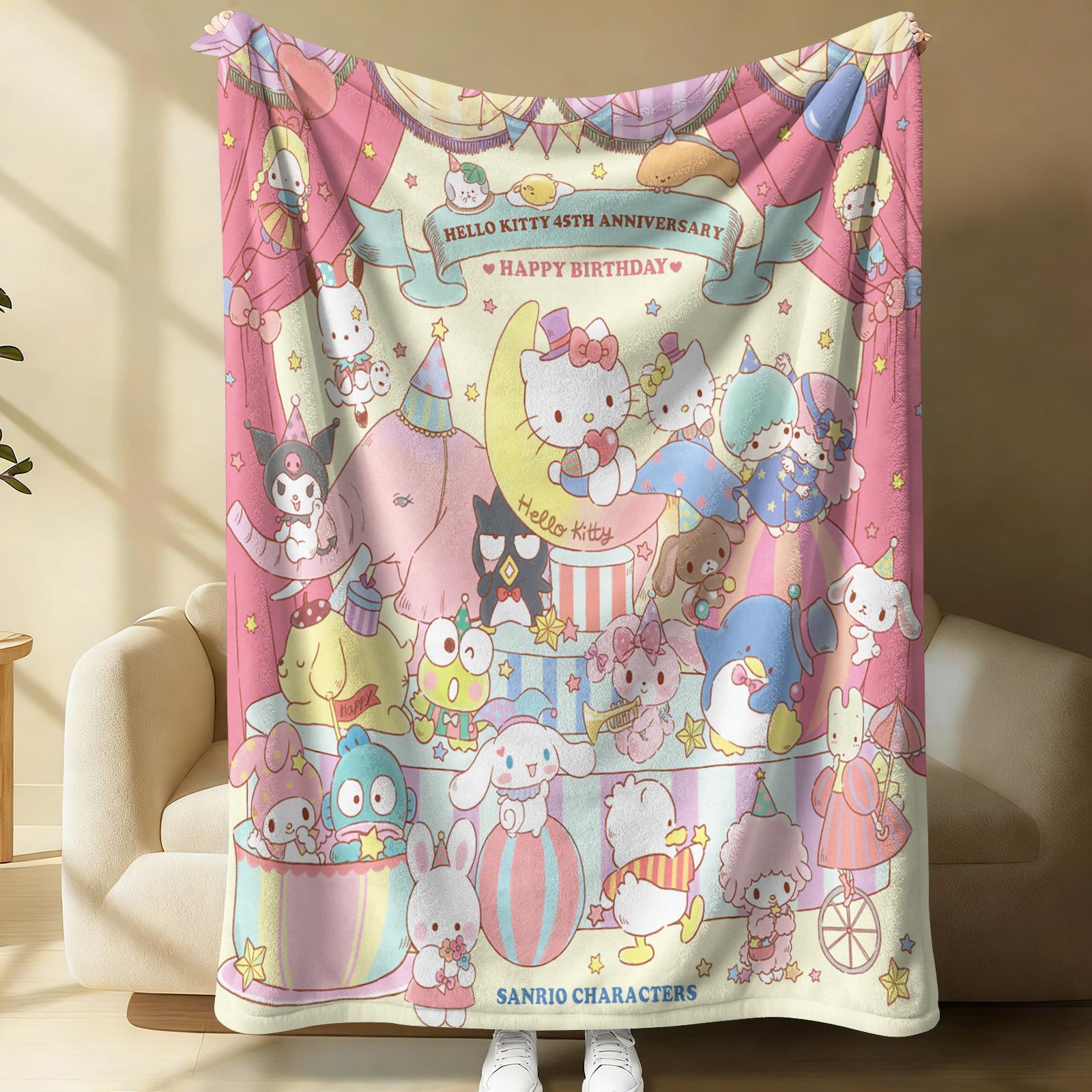 

Hello Kitty 45th Anniversary Flannel Blanket Soft Warm Fluffy Throw Sofa Bed Cover Office Nap Shawl Lightweight Summer Blanket 100x150cm
