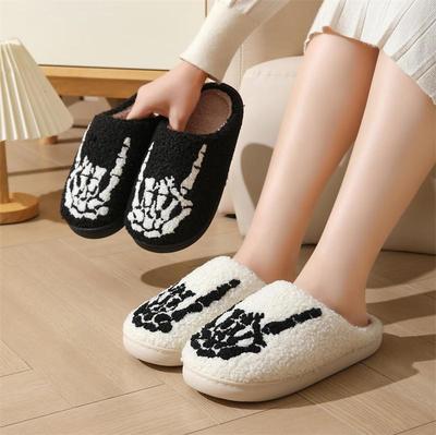 Skull Finger Cotton Winter Non-Slip Indoor Slippers - Warm Halloween Design for Men & Women