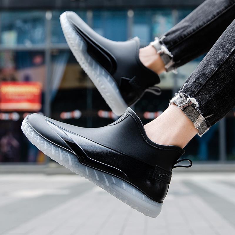 Rain shoes men's short lightweight non-slip waterproof shoes new fashion outdoor water boots thermal short rubber shoes men