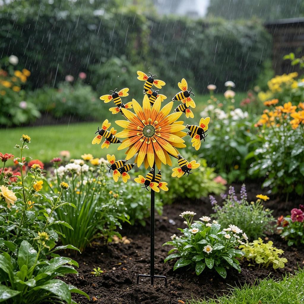 Wind Spinners Outdoor Bee Sunflower Motion Art Wind Sculpture Decor Yard Windmill for Front Yard Patio Porch Backyard Lawn