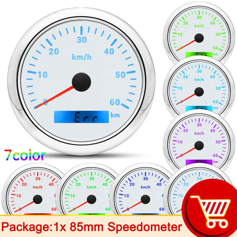 

AD 60km/h 85mm Speedometer Odometer Pulse Signal Speed Gauge Without GPS Antenna For Marine Boat Car ATV Truck 7 Color Backlight