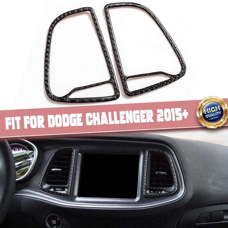 2X REAL Carbon Fiber Dashboard Middle Air Vent Trims For Dodge Challenger 2015+