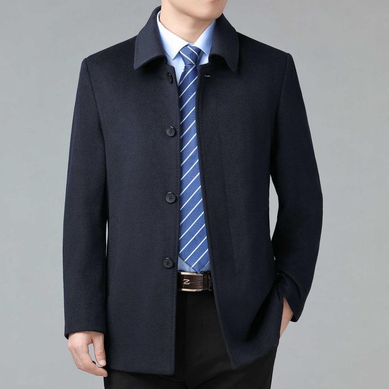 Men's Mid-Aged Wool Lapel Jacket - Business Casual Button-up for Autumn/Winter