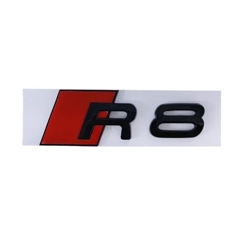 ABS Bright Black Silver Car Hood Front Grill Emblem Rear Trunk Badge Sticker for A R8 4Ring logo V10 Replacement Accessories