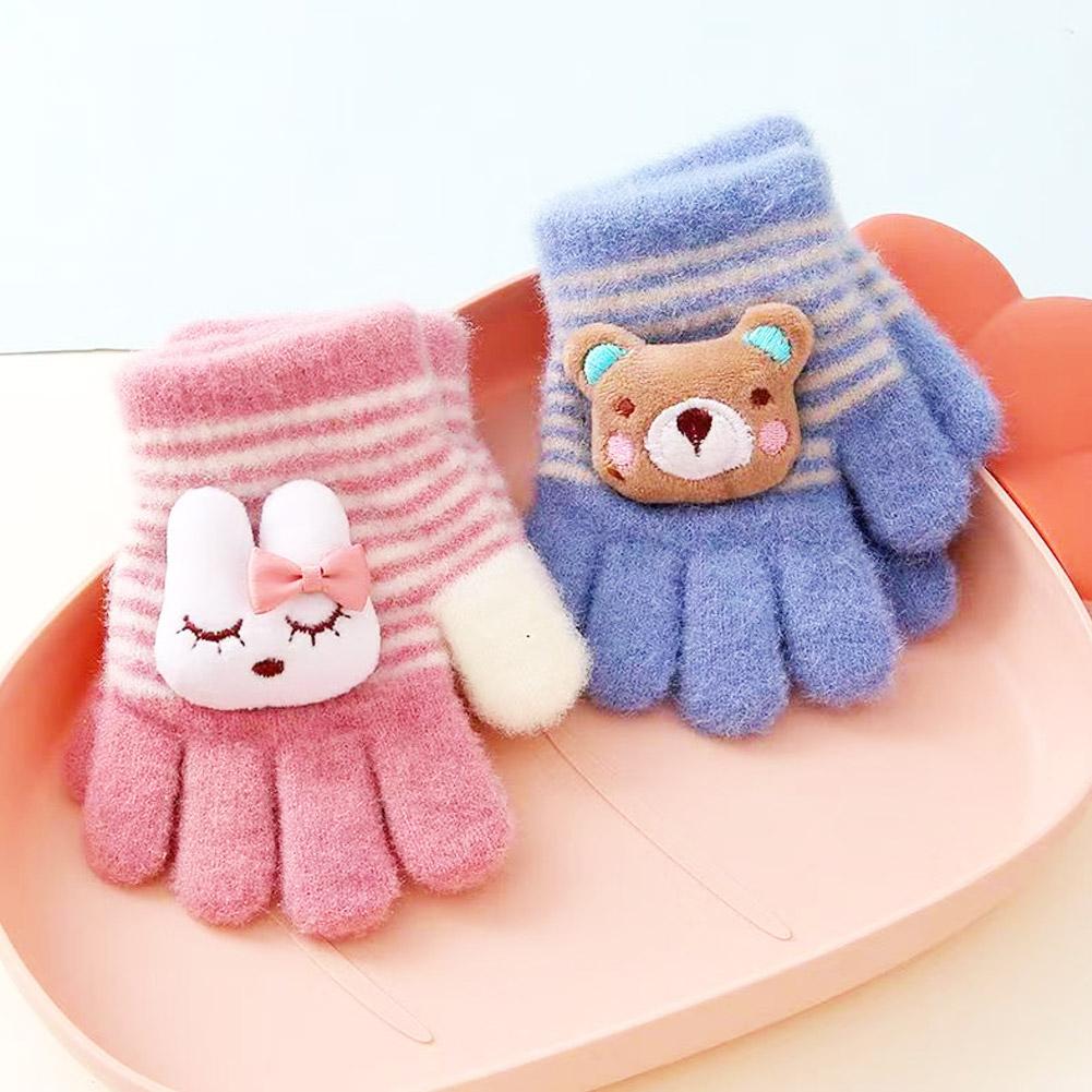 Vinter Barnhandskar Helfingerhandskar Stickade Mjuka Barnvantar Pojkar Flickor Handskar Tjocka Håll Varma Hösthandskar