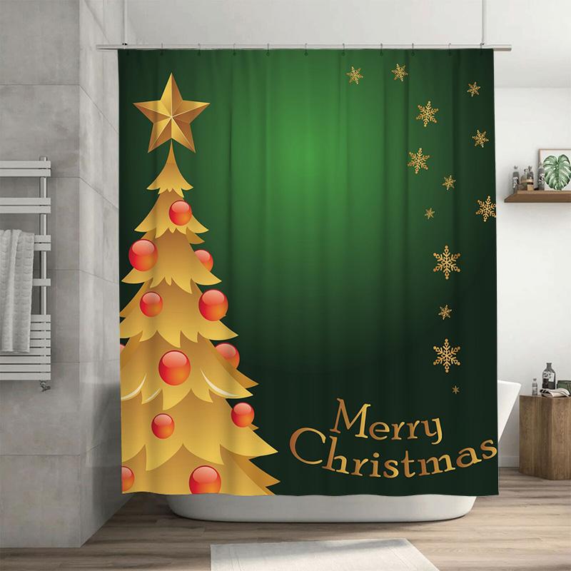 

Tu Christmas Shower Curtain Festive Holiday Decor Merry Xmas Bathroom Curtains Waterproof Farmhouse Modern Prints Backdrop W60H190(CM)-1 Pcs