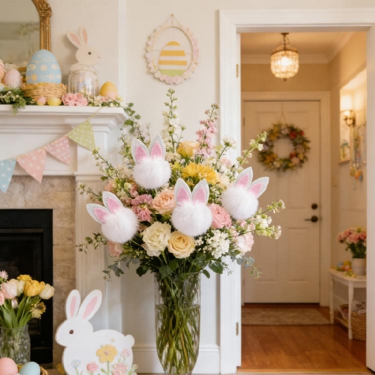 Premium Nonwoven Fabric Easter Rabbits Ear Banners Spring Festival Hanging Flag For Indoor Outdoors Holiday Decorating